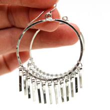 Load image into Gallery viewer, Silver Fringe Hoop Earrings - E1-011
