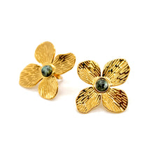 Load image into Gallery viewer, Gold Flower African Turquoise Stud Earrings - E4-384
