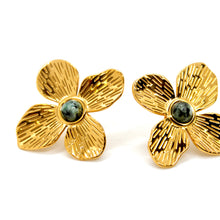 Load image into Gallery viewer, Gold Flower African Turquoise Stud Earrings - E4-384
