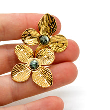 Load image into Gallery viewer, Gold Flower African Turquoise Stud Earrings - E4-384
