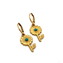 Load image into Gallery viewer, Gold Daisy Flower Turquoise Daisy Earrings - E4-385
