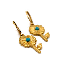Load image into Gallery viewer, Gold Daisy Flower Turquoise Daisy Earrings - E4-385
