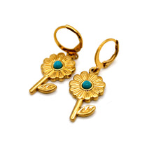 Load image into Gallery viewer, Gold Daisy Flower Turquoise Daisy Earrings - E4-385

