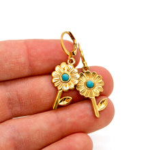 Load image into Gallery viewer, Gold Daisy Flower Turquoise Daisy Earrings - E4-385
