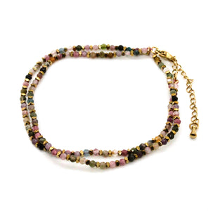 Faceted Stone and 24K Gold Plate Geometric Bead Necklace -French Flair Collection- N2-2344