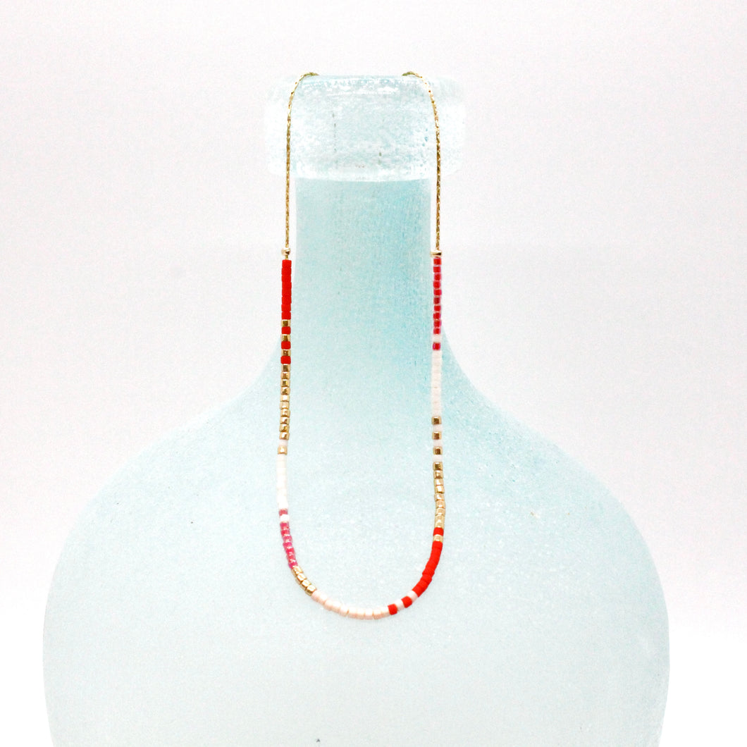 Coral and Pink Japanese Seed Bead Necklace - Seeds Collection- N8-003