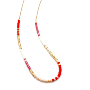Coral and Pink Japanese Seed Bead Necklace - Seeds Collection- N8-003