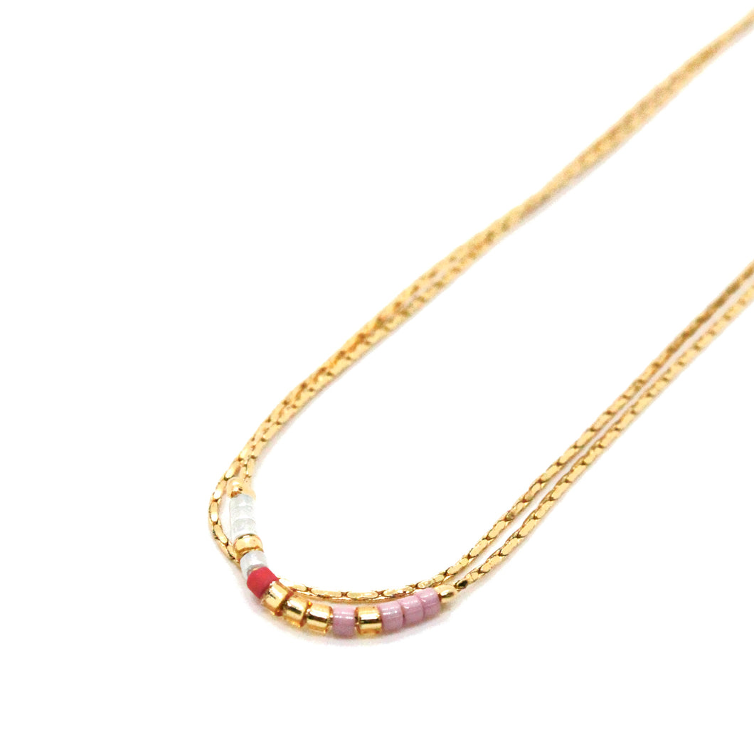 Double Strand Japanese Seed Bead Gold Necklace - Seeds Collection- N8-004