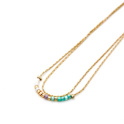 Double Strand Japanese Seed Bead Gold Necklace - Seeds Collection- N8-004