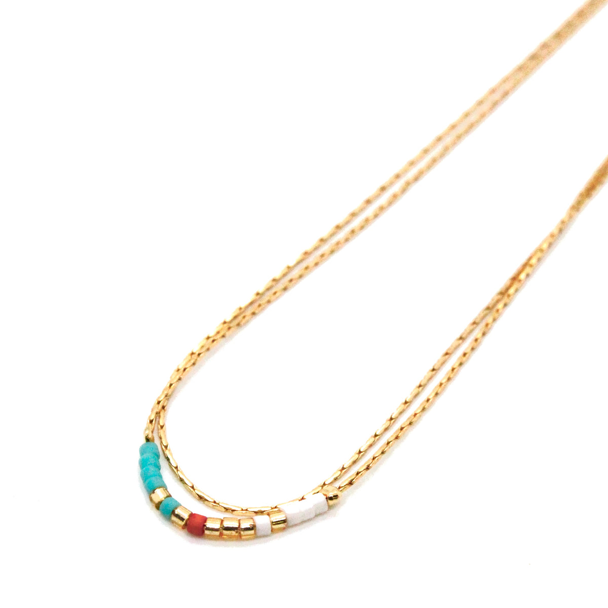 Double Strand Japanese Seed Bead Gold Necklace - Seeds Collection- N8-004