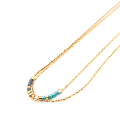 Double Strand Japanese Seed Bead Gold Necklace - Seeds Collection- N8-004