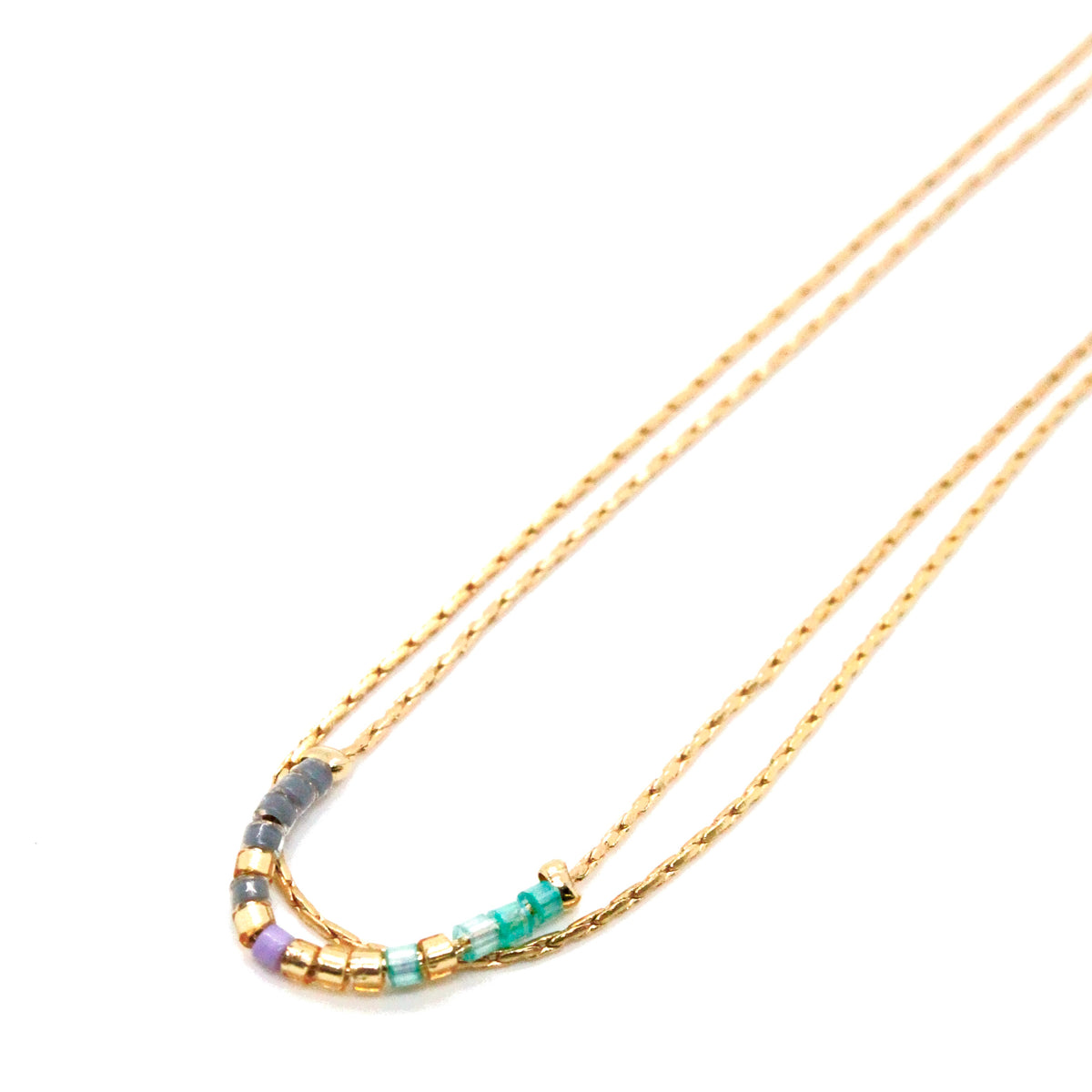 Double Strand Japanese Seed Bead Gold Necklace - Seeds Collection- N8-004