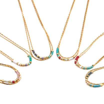 Double Strand Japanese Seed Bead Gold Necklace - Seeds Collection- N8-004
