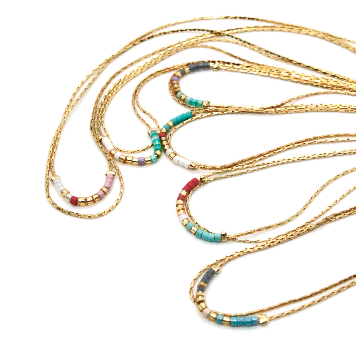 Double Strand Japanese Seed Bead Gold Necklace - Seeds Collection- N8-004