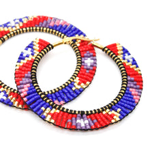 Load image into Gallery viewer, Red White and Blue Beaded Hoops - Seeds Collection- E8-006
