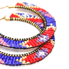 Load image into Gallery viewer, Red White and Blue Beaded Hoops - Seeds Collection- E8-006
