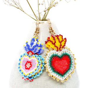 Beaded Heart Earrings - Japanese Seed Beads - Seeds Collection- E8-006