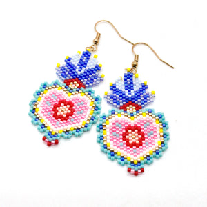 Beaded Heart Earrings - Japanese Seed Beads - Seeds Collection- E8-006