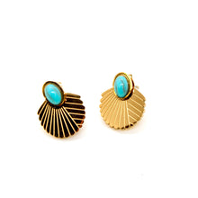 Load image into Gallery viewer, Mini Adjustable Turquoise Gold Stud Earrings - E4-431
