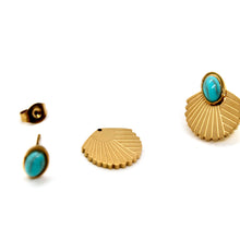 Load image into Gallery viewer, Mini Adjustable Turquoise Gold Stud Earrings - E4-431
