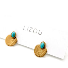Load image into Gallery viewer, Mini Adjustable Turquoise Gold Stud Earrings - E4-431
