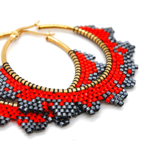 Bohemian Red Lace Hoop Earrings - Seeds Collection- E8-013