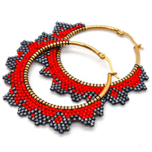 Load image into Gallery viewer, Bohemian Red Lace Hoop Earrings - Seeds Collection- E8-013
