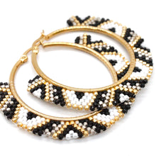 Load image into Gallery viewer, Geometrical Black and White Miyuki Seed Bead Hoop Earrings - Seeds Collection- E8-014
