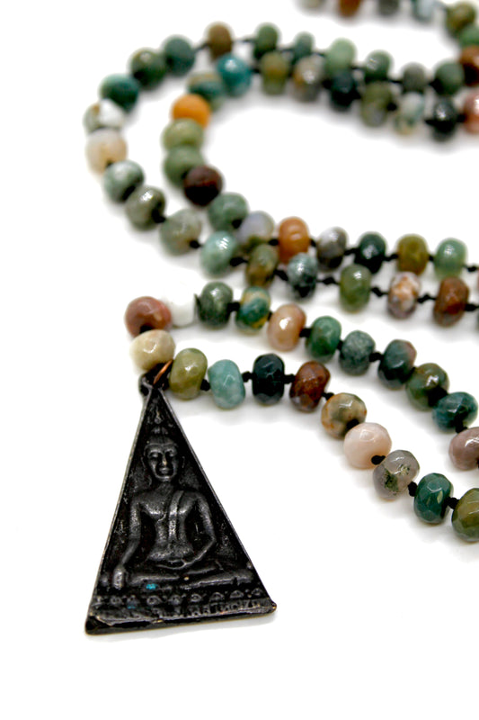 Buddha Necklace 135 - Indian Agate Faceted Stone Long Necklace