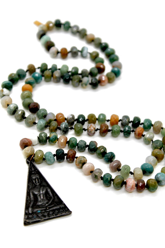 Buddha Necklace 135 - Indian Agate Faceted Stone Long Necklace