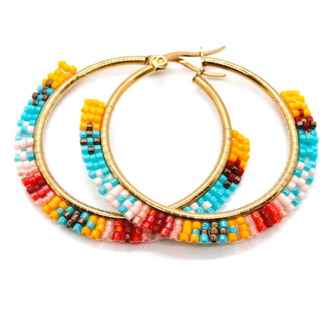 Beaded Colorful Woven Hoop Earrings Miyuki Seed Beads - Seeds Collection- E8-005