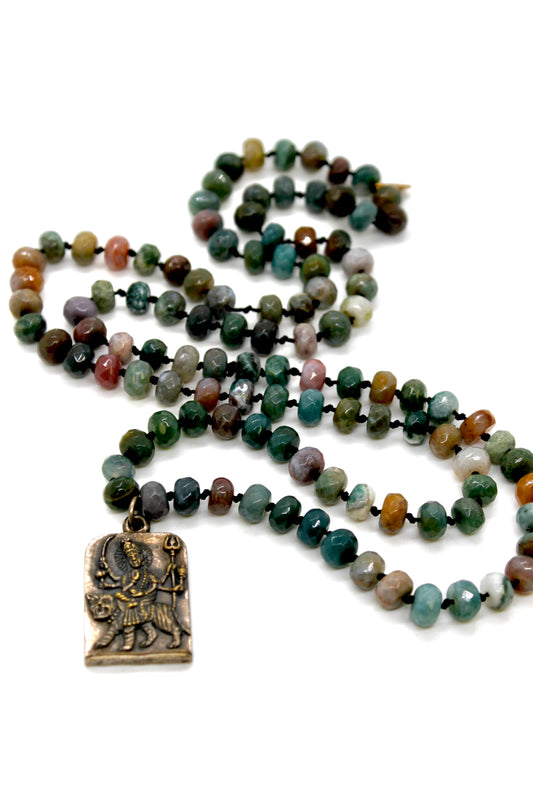 Buddha Necklace 137 - Indian Agate Faceted long Stone Necklace