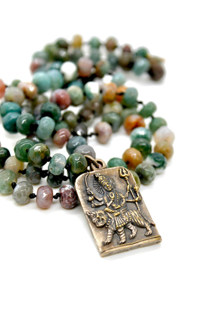 Buddha Necklace 137 - Indian Agate Faceted long Stone Necklace