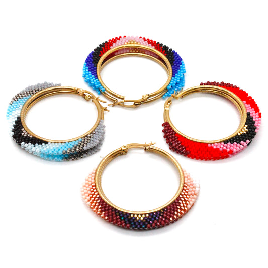 Retro Miyuki Seed Bead Hoop Earrings - Seeds Collection- E8-016