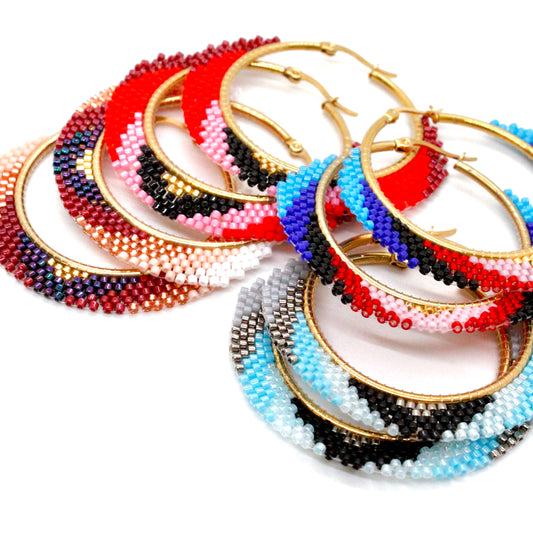 Retro Miyuki Seed Bead Hoop Earrings - Seeds Collection- E8-016