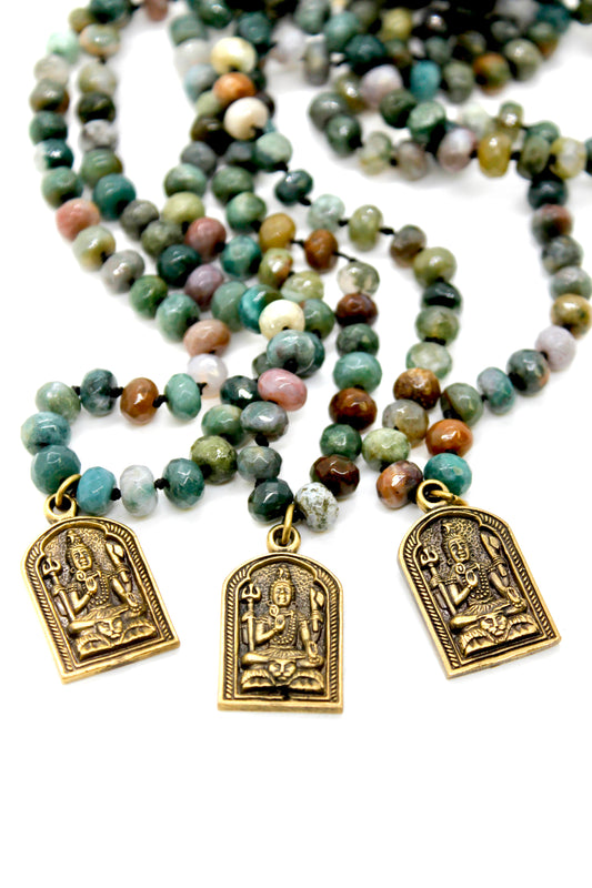 Buddha Necklace 141 - Indian Agate Faceted long Stone Necklace