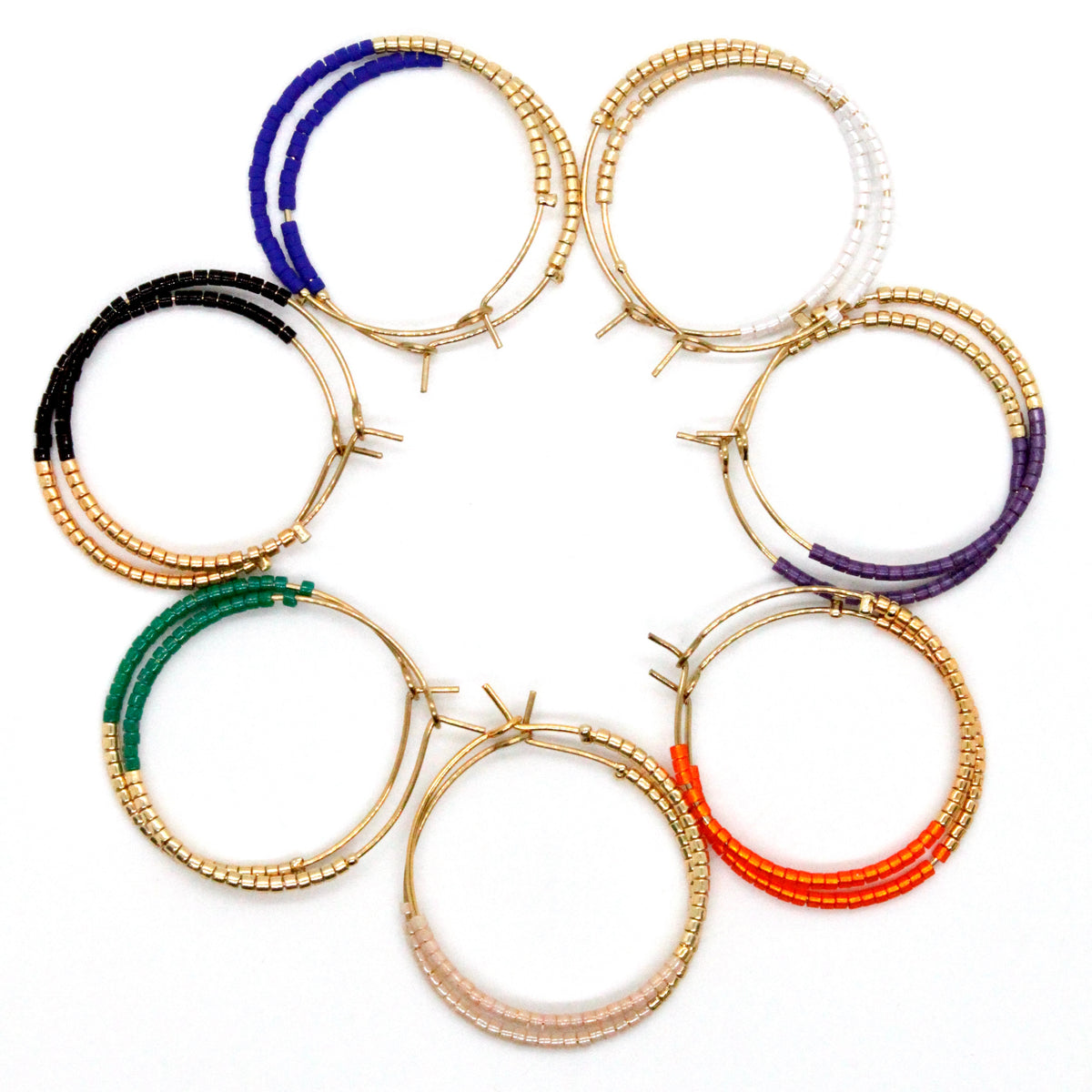 Half and Half Plain Seed Bead Hoop Earrings - Seeds Collection- E8-020