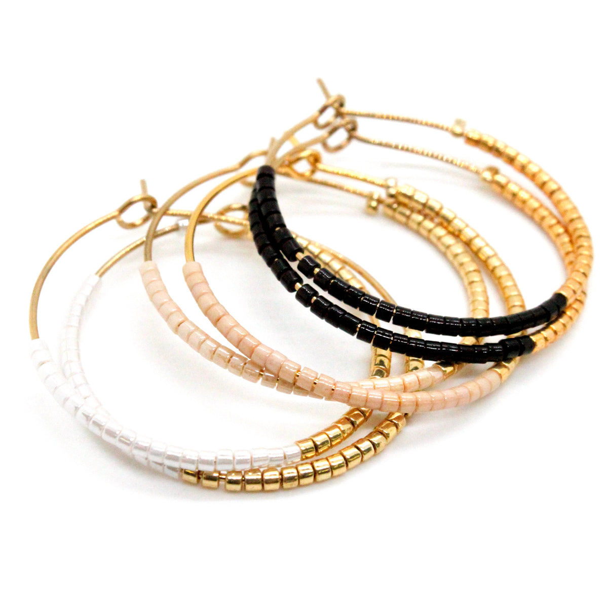 Half and Half Plain Seed Bead Hoop Earrings - Seeds Collection- E8-020