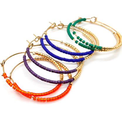 Half and Half Plain Seed Bead Hoop Earrings - Seeds Collection- E8-020