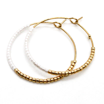 Half and Half Plain Seed Bead Hoop Earrings - Seeds Collection- E8-020