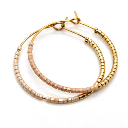 Half and Half Plain Seed Bead Hoop Earrings - Seeds Collection- E8-020