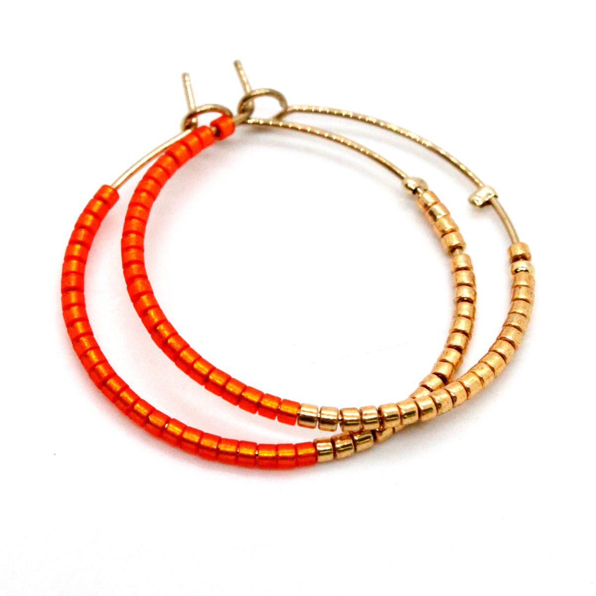 Half and Half Plain Seed Bead Hoop Earrings - Seeds Collection- E8-020
