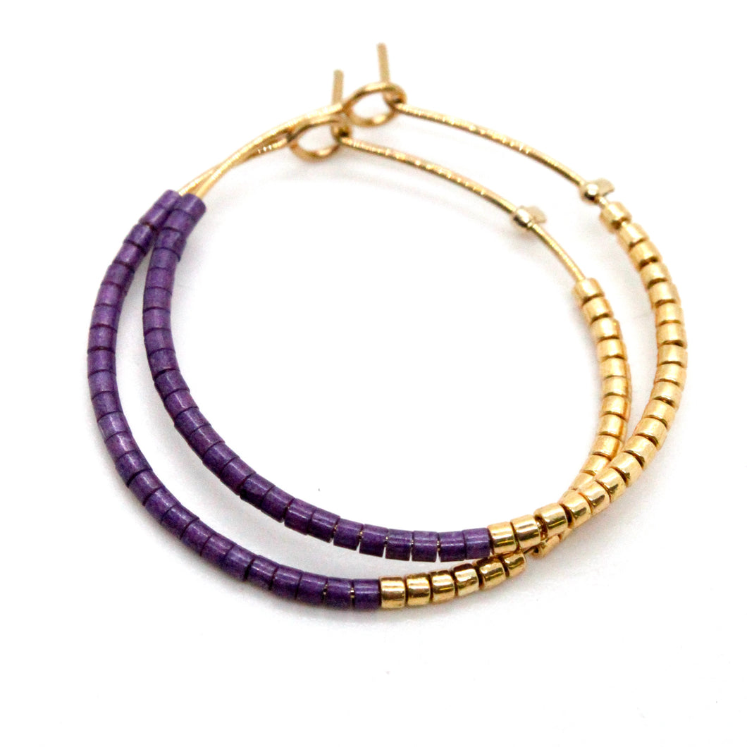 Half and Half Plain Seed Bead Hoop Earrings - Seeds Collection- E8-020