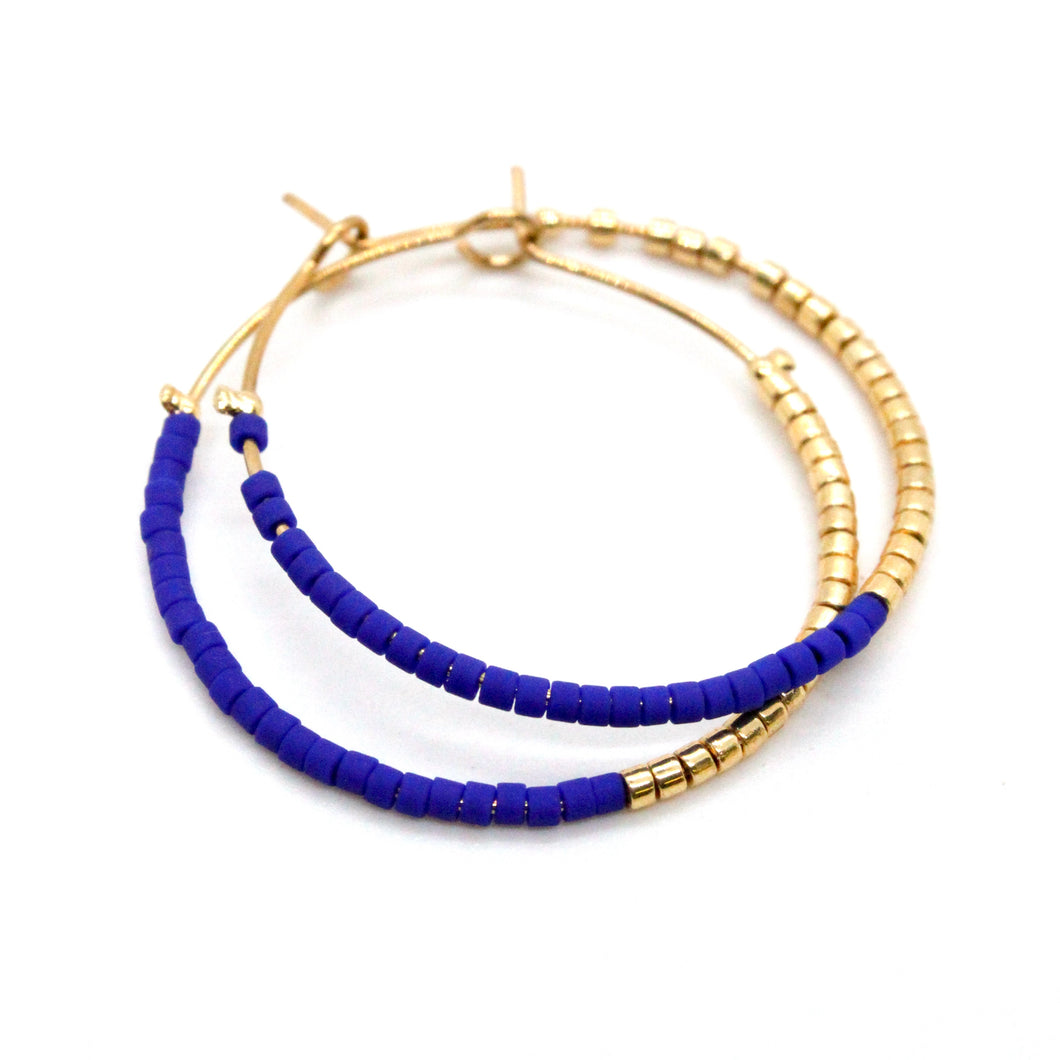 Half and Half Plain Seed Bead Hoop Earrings - Seeds Collection- E8-020