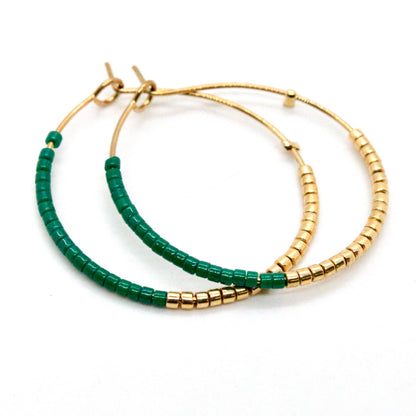 Half and Half Plain Seed Bead Hoop Earrings - Seeds Collection- E8-020
