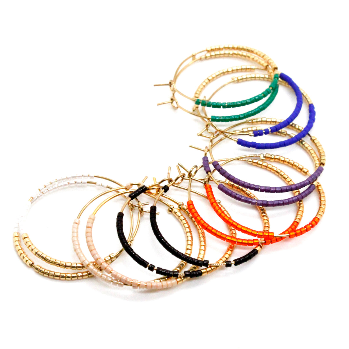 Half and Half Plain Seed Bead Hoop Earrings - Seeds Collection- E8-020
