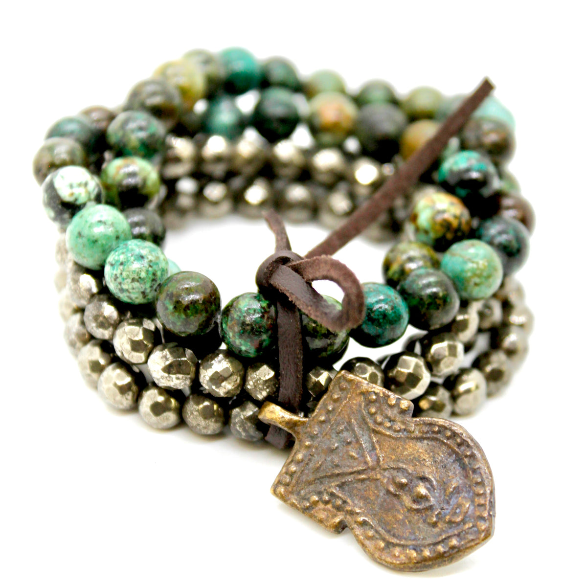 Buddha Bracelet 20 - African Turquoise and Pyrite