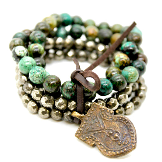 Buddha Bracelet 20 - African Turquoise and Pyrite