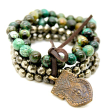 Load image into Gallery viewer, Buddha Bracelet 20 - African Turquoise and Pyrite
