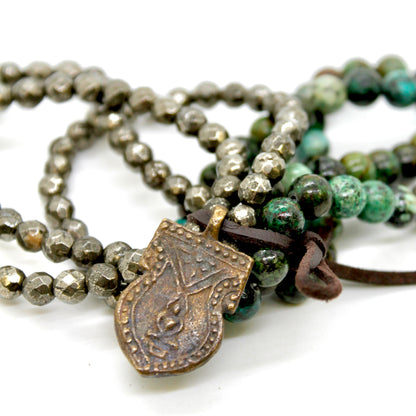 Buddha Bracelet 20 - African Turquoise and Pyrite